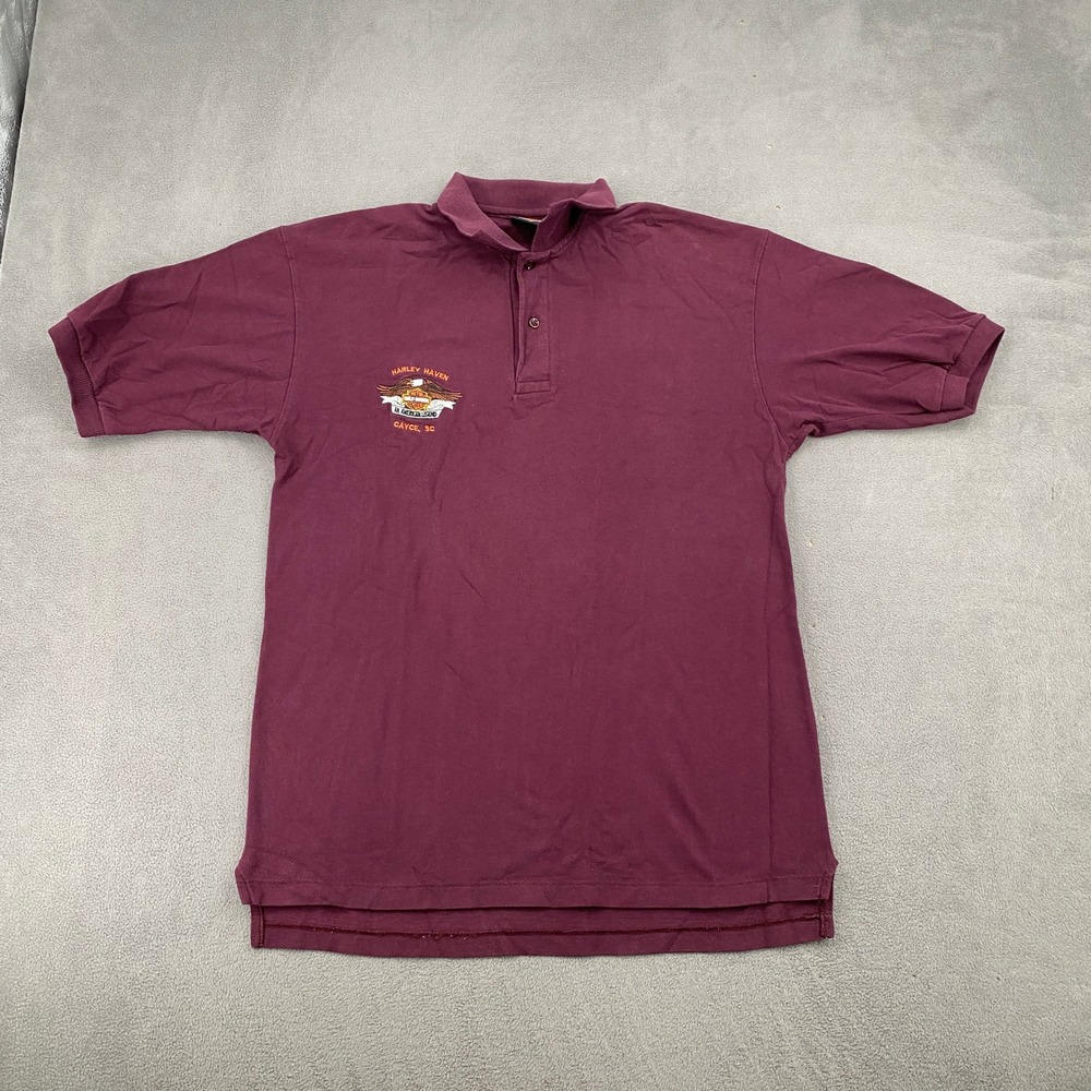 Harley-Davidson Mens Polo Shirt Large Burgundy Harley Haven Cayce SC Embroidered